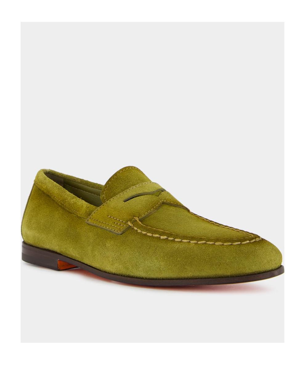 SANTONI Suede Loafers In Green Product Image