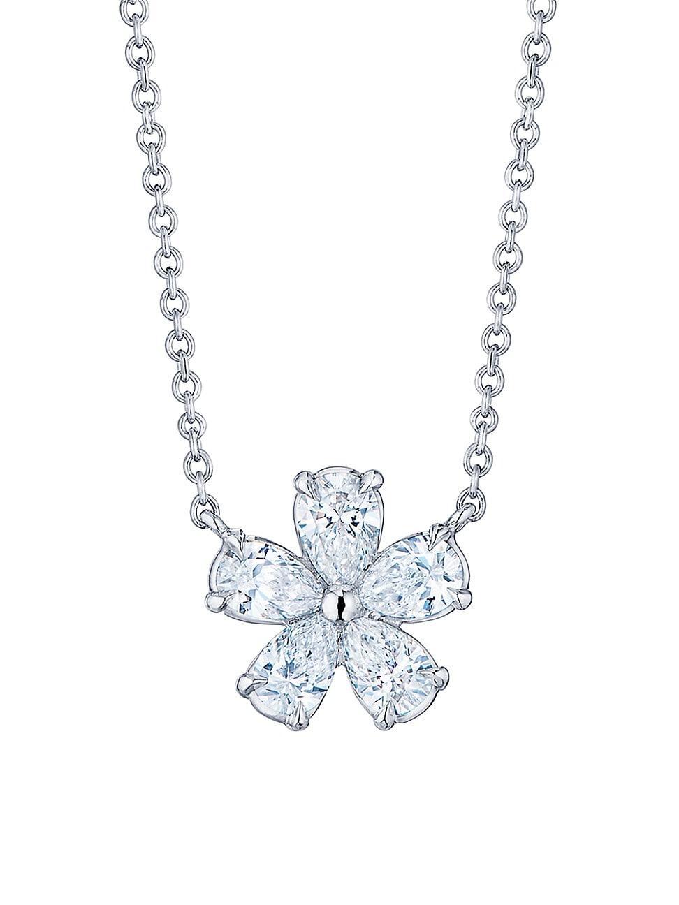 Womens Platinum & Diamond Flower Pendant Necklace - Platinum - Platinum Product Image