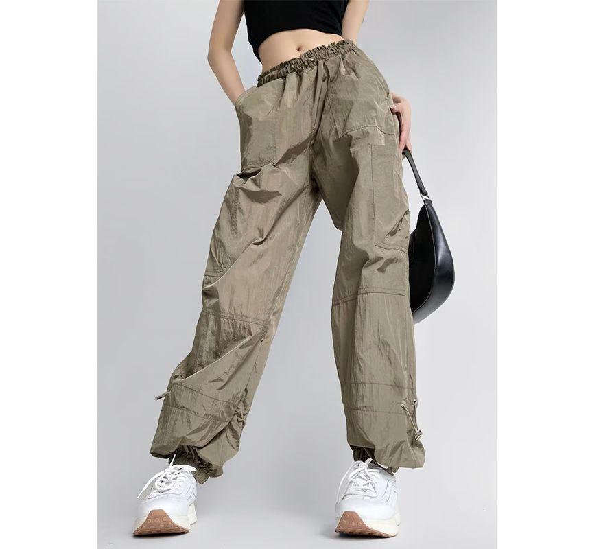 Elastic Waist Plain Harem Cargo Parachute Pants Product Image