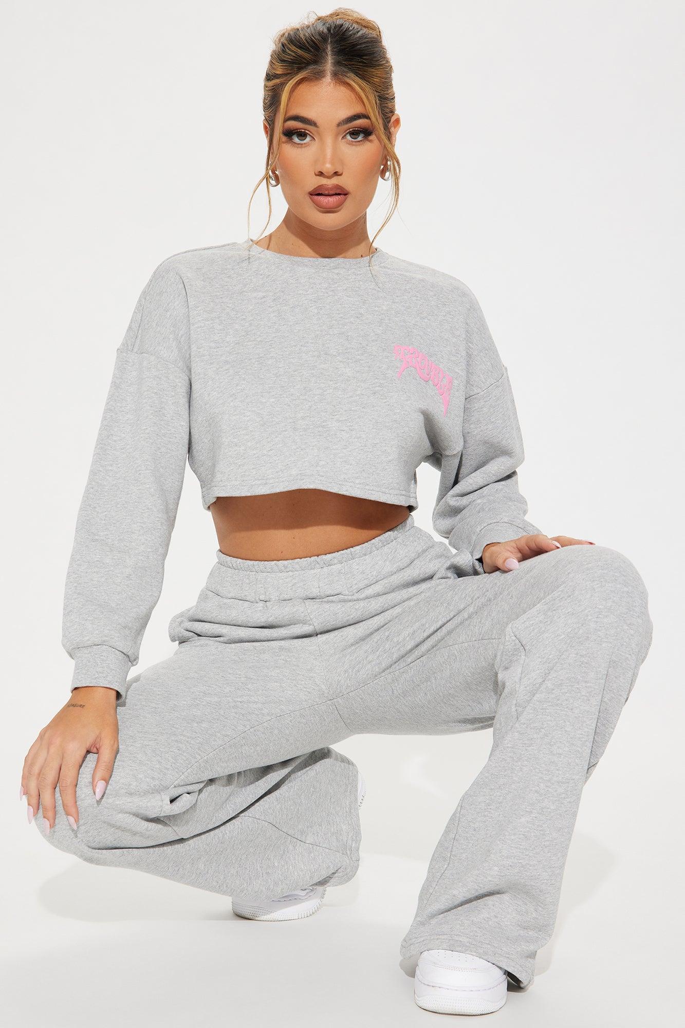 Trouble Maker French Terry Pant Set - Heather Grey Product Image