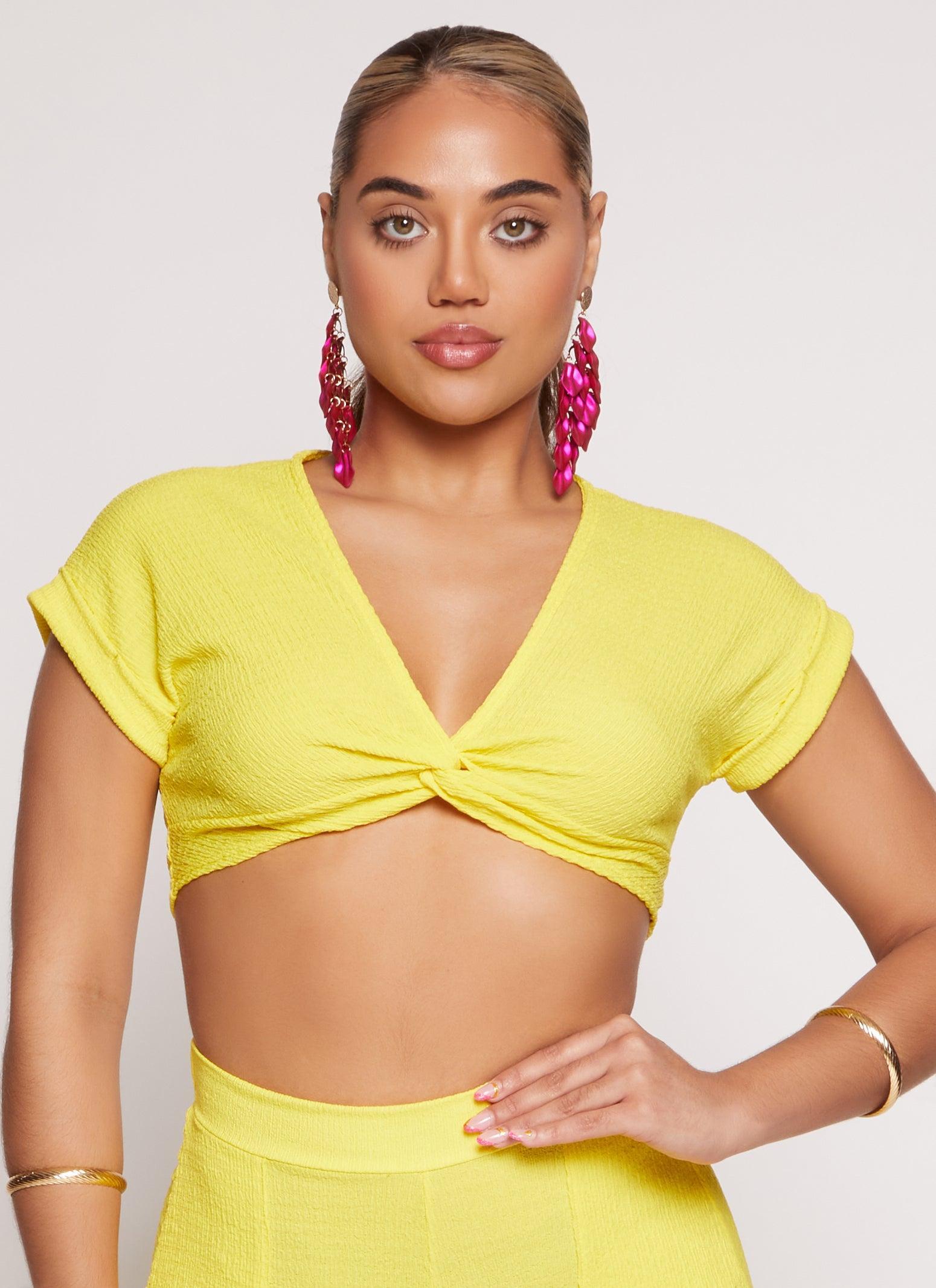 Womens Fixed Cuff Twist Front Crop Top Product Image