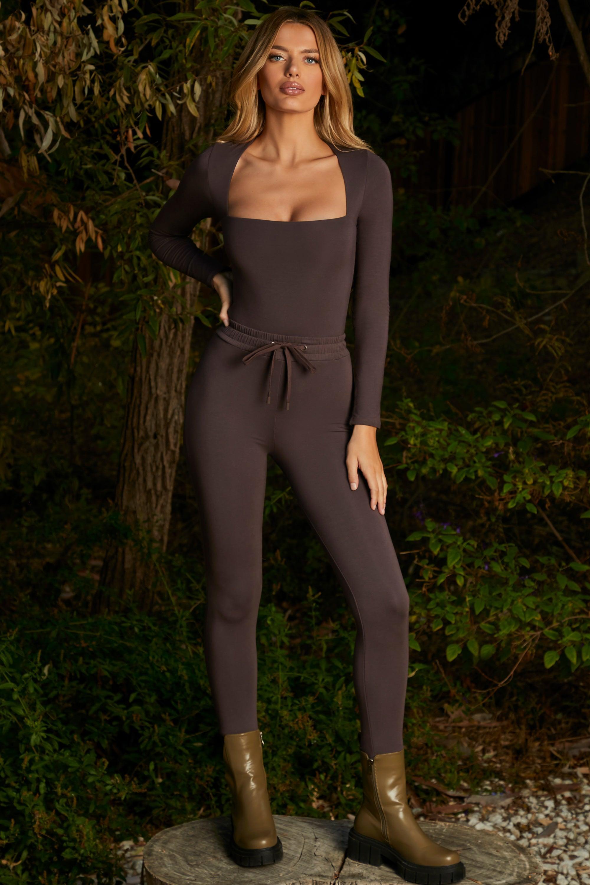 High Waisted Leggings in Brown Product Image