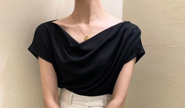 One-Shoulder Satin Shirred Blouse Product Image