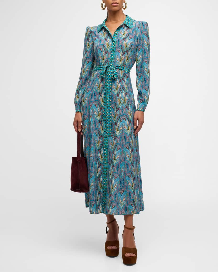 Vanessa B Tie-Belt Silk Maxi Shirt Dress Product Image