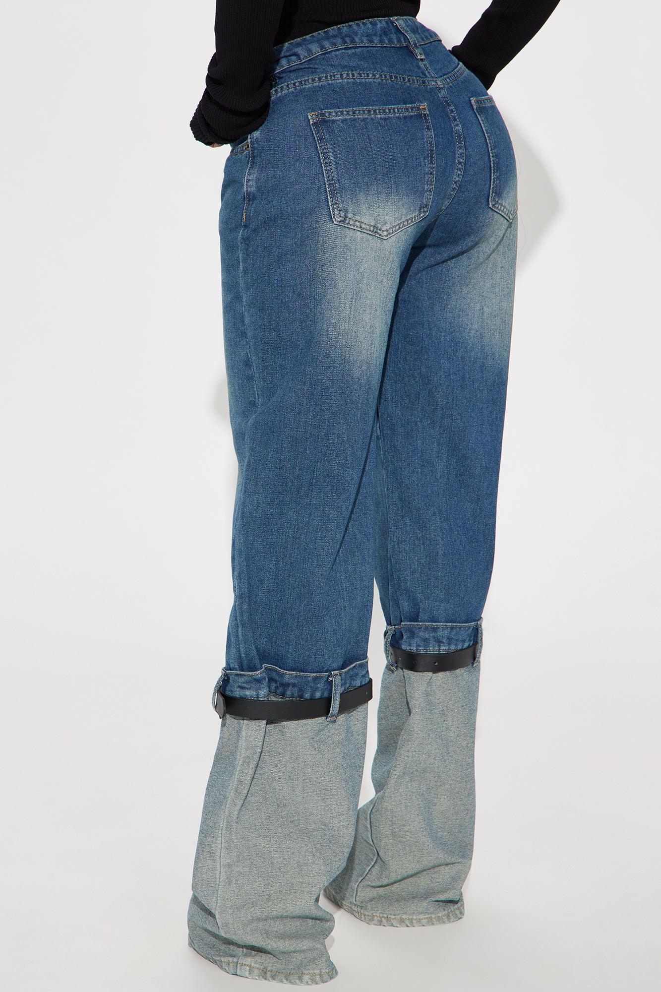 Misbehaving Belted Cuffed Straight Leg Jeans - Medium Wash Product Image