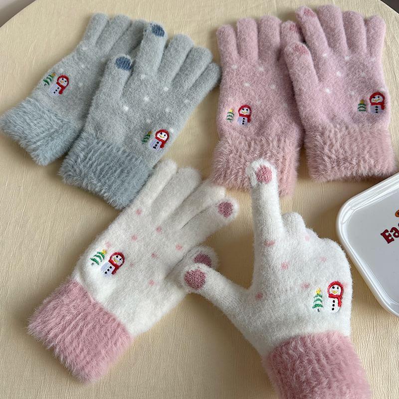 Snowman Embroidered Knit Gloves Product Image