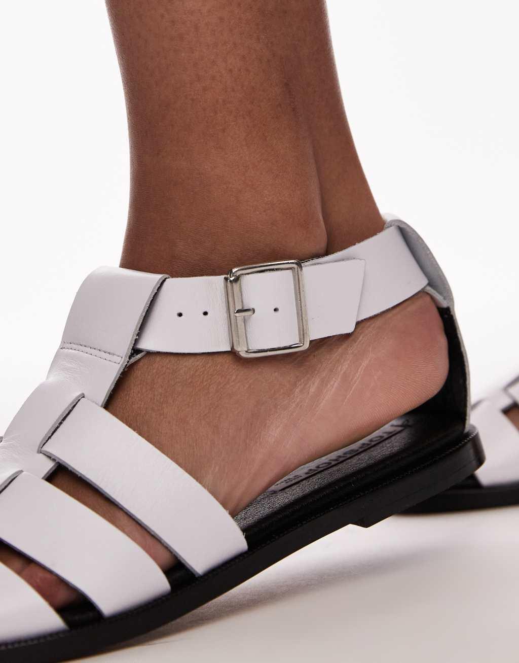 Topshop Babs premium leather fisherman sandals in white Product Image