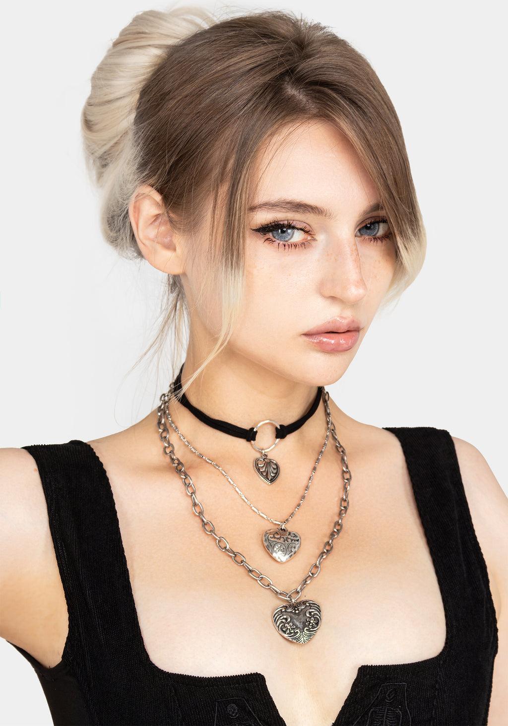 Deceiver Heart Layered Choker Necklace Product Image