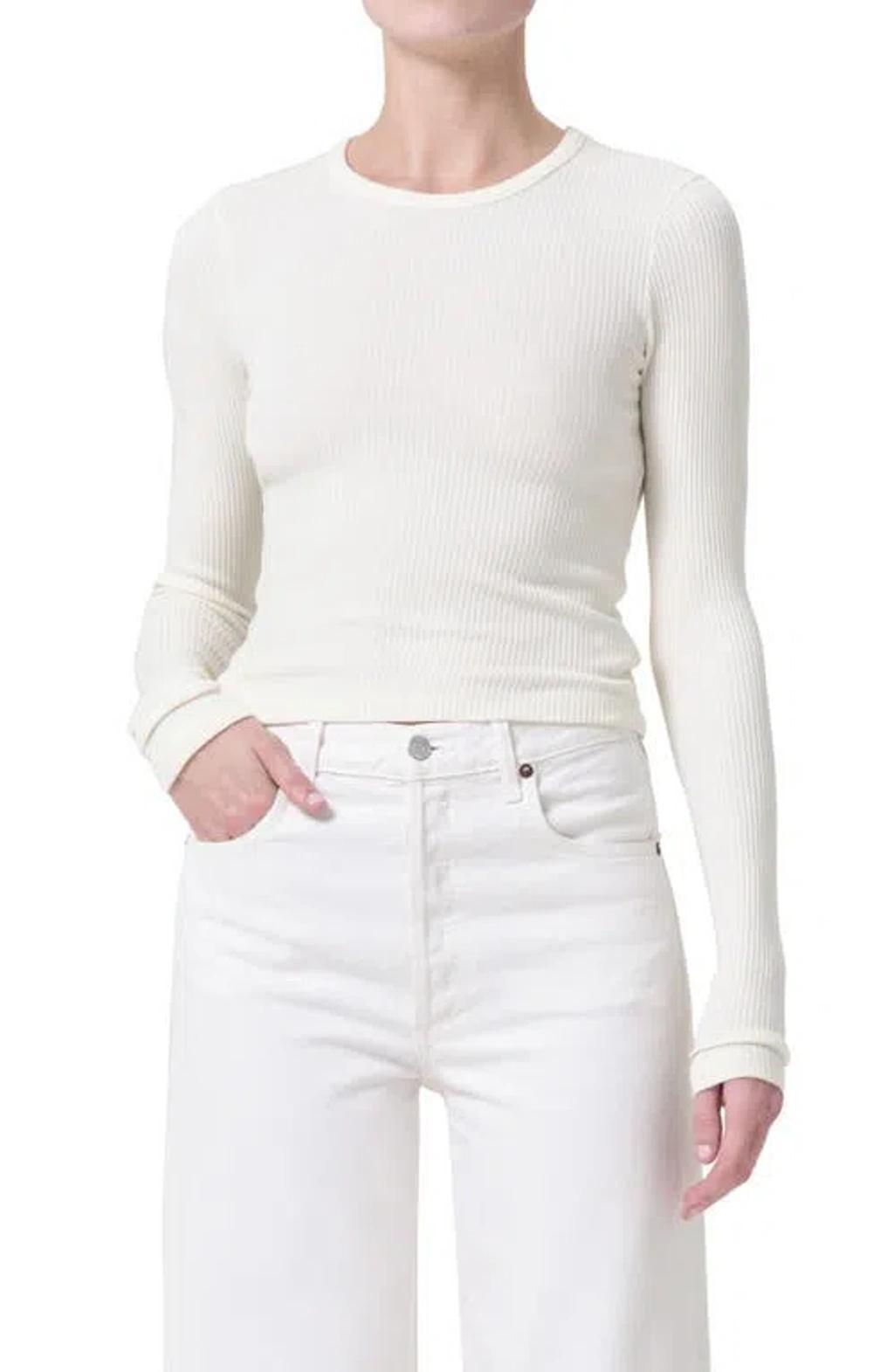 Alma Shrunken Long Sleeve Rib Top In Oat Milk product image