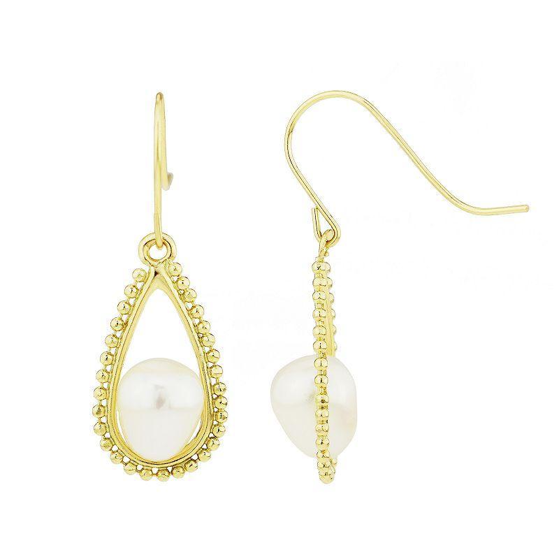 Jewelmak 14k Gold Freshwater Cultured Pearl Milgrain Teardrop Earrings, Womens, White Product Image