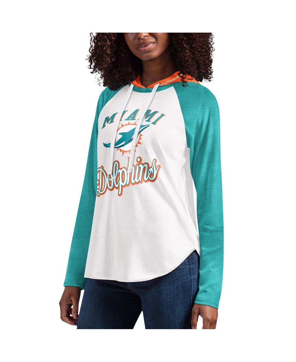 Womens G-iii 4Her by Carl Banks White Miami Dolphins Mvp Raglan Hooded Long Sleeve T-shirt Product Image