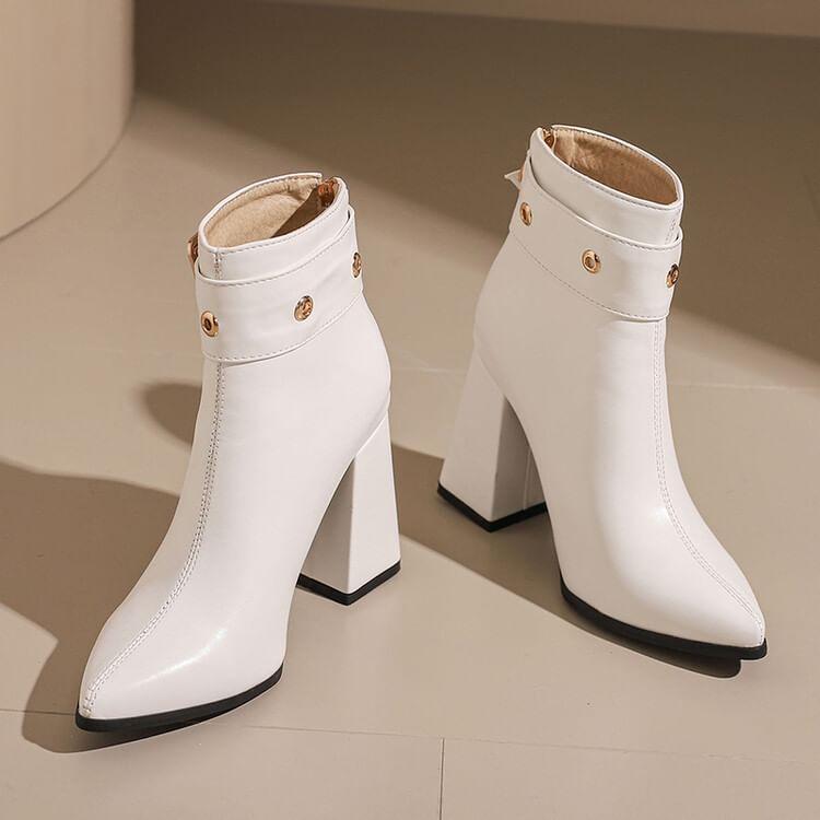 Block Heel Pointed buckled Short Boots Product Image