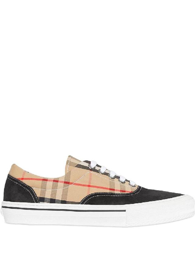 Vintage Check Cotton And Suede Sneakers In Black Archive Beige Product Image