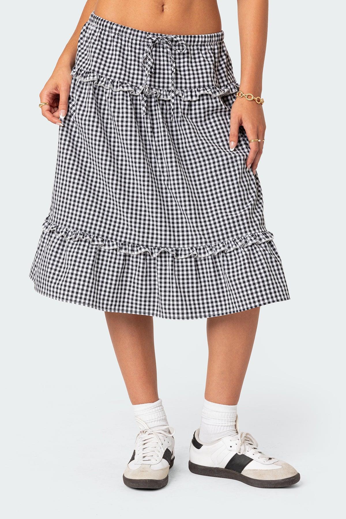 Plaid Tiered Midi Skirt Product Image