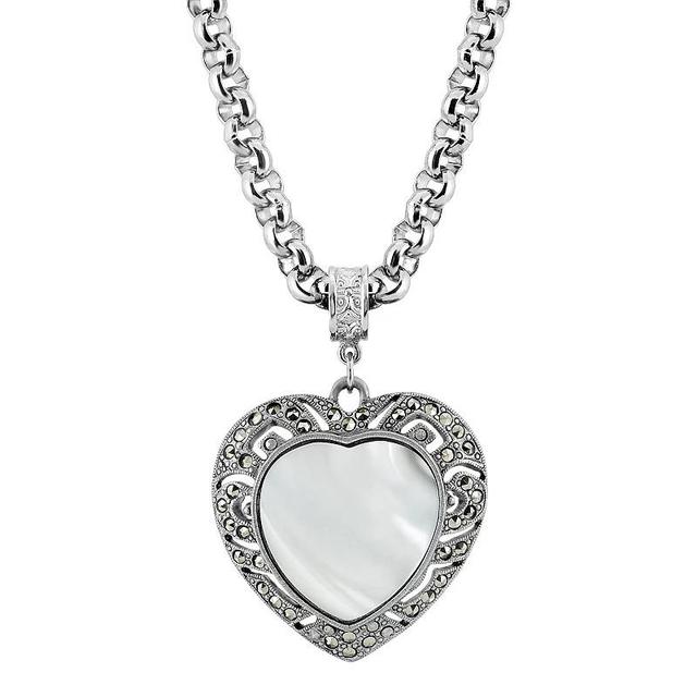 1928 Silver-Tone Genuine Mother of Pearl Heart Necklace, Womens, White Product Image