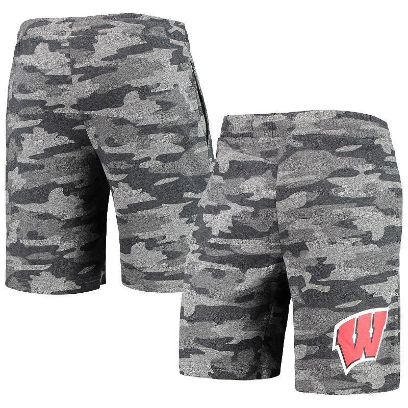 Mens Concepts Sport Charcoal/Gray Wisconsin Badgers Camo Backup Terry Jam Lounge Shorts Product Image