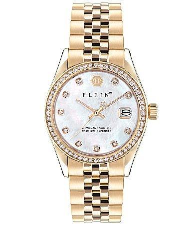 Philipp Plein Womens Date Superlative Crystal Quartz Analog Gold Stainless Steel Bracelet Watch Product Image