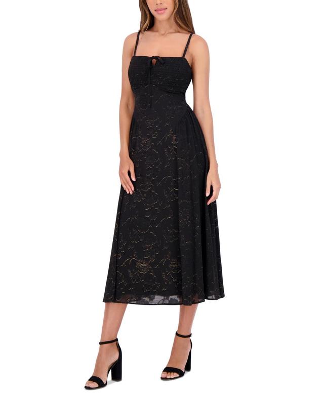 kensie Womens Smocked Burnout-Pattern Midi Dress Product Image