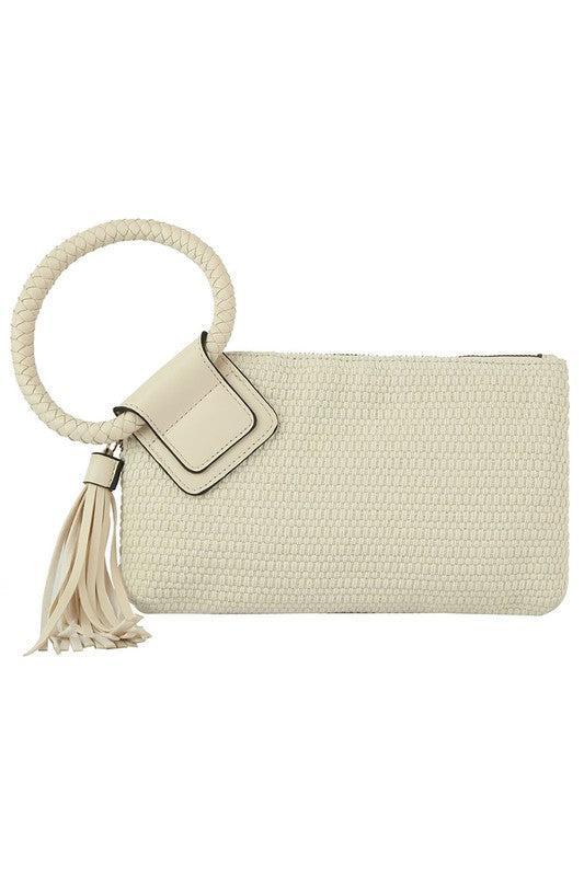 Canvas Cuff Handle Tassel Wristlet Clutch Product Image