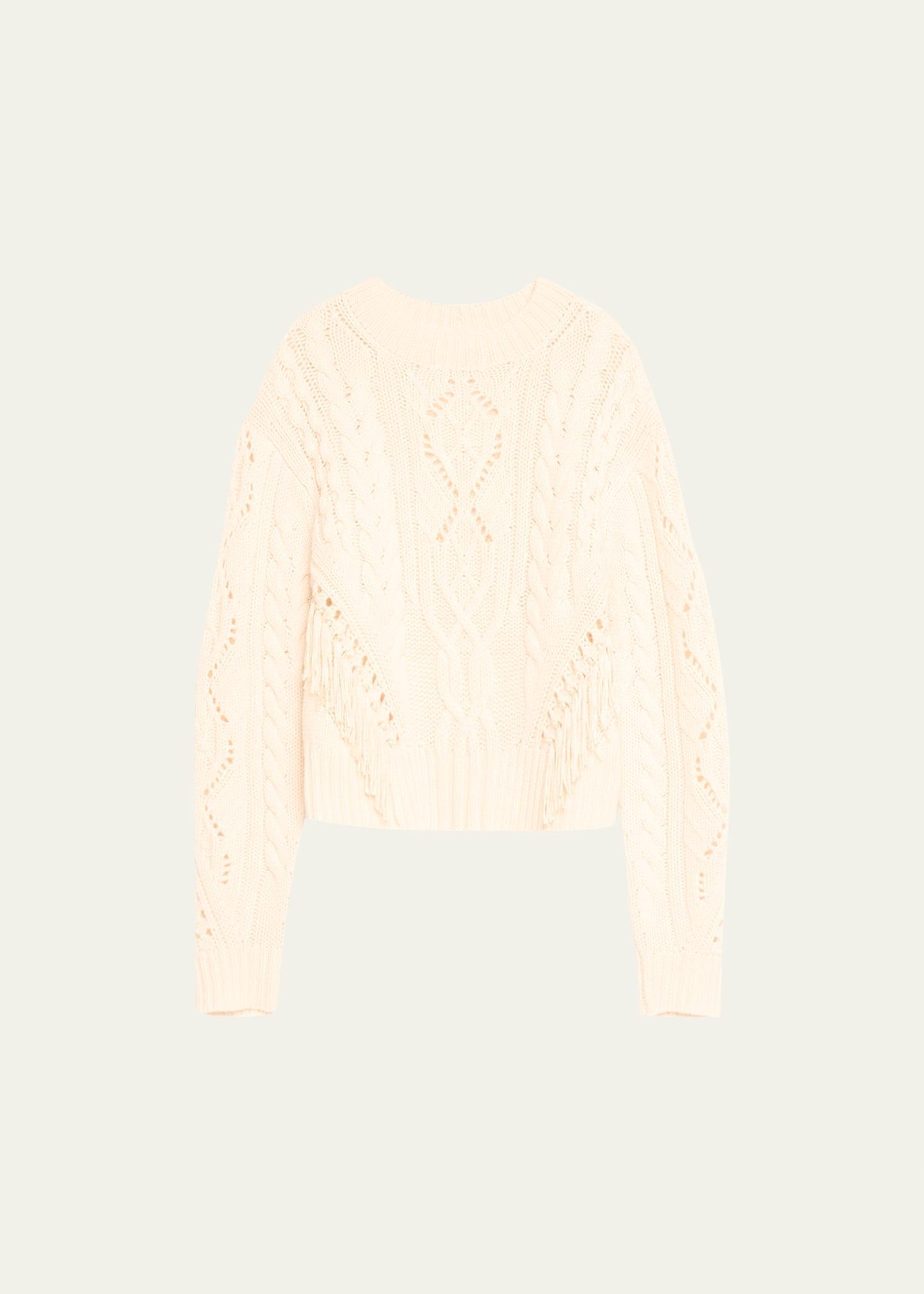 Womens Fringe Cable-Knit Wool-Cashmere Sweater Product Image