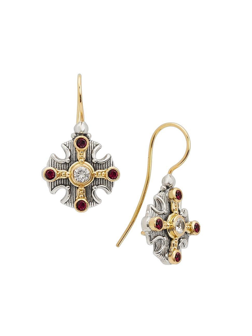 Womens Delos 2.0 Cycle Core 18K Gold, Sterling Silver, Black Diamond & White Sapphire Cross Earrings Product Image