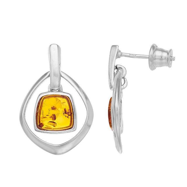 Sterling Silver Amber Geometric Earrings, Womens Product Image