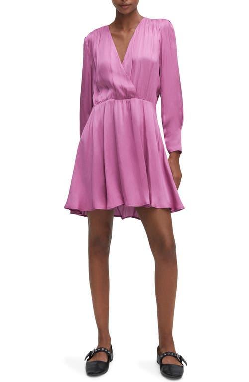 MANGO Long Sleeve Faux Wrap Satin Minidress Product Image