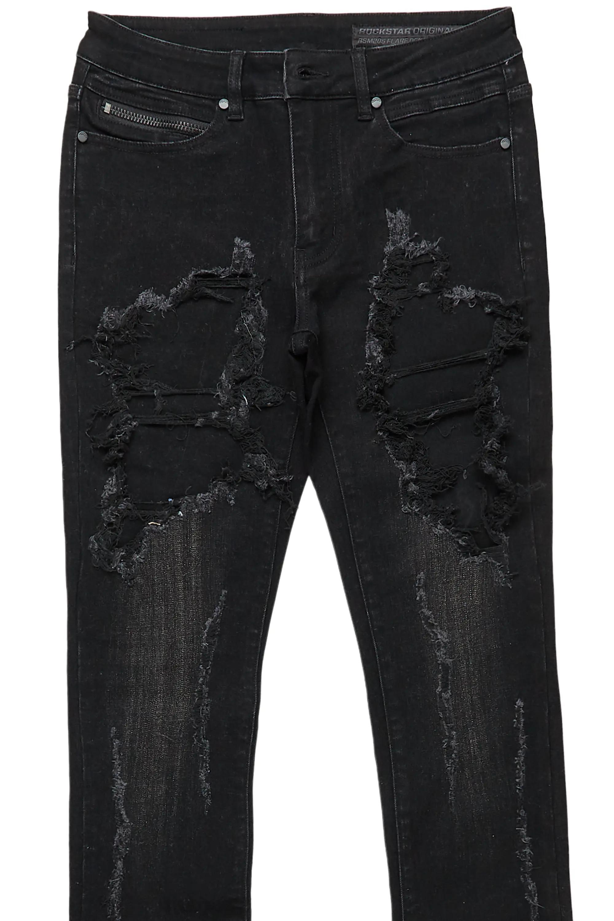 Fateh Jet Black Stacked Flare Jean Male Product Image