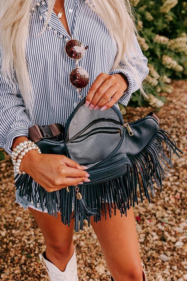 Trip Of My Life Fringe Fanny Pack In Navy Product Image