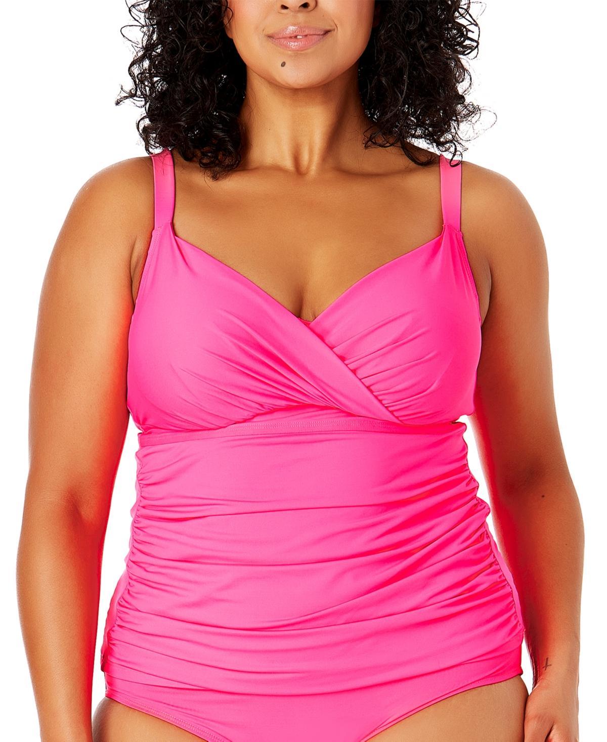 Anne Cole Plus Size Surplice-Neck Ruched Tankini Top Product Image