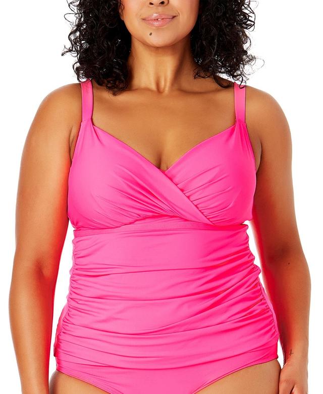 Anne Cole Plus Size Surplice-Neck Ruched Tankini Top Product Image