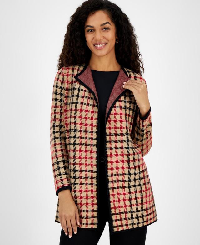 Kasper Womens Plaid Open-Front Cardigan Product Image