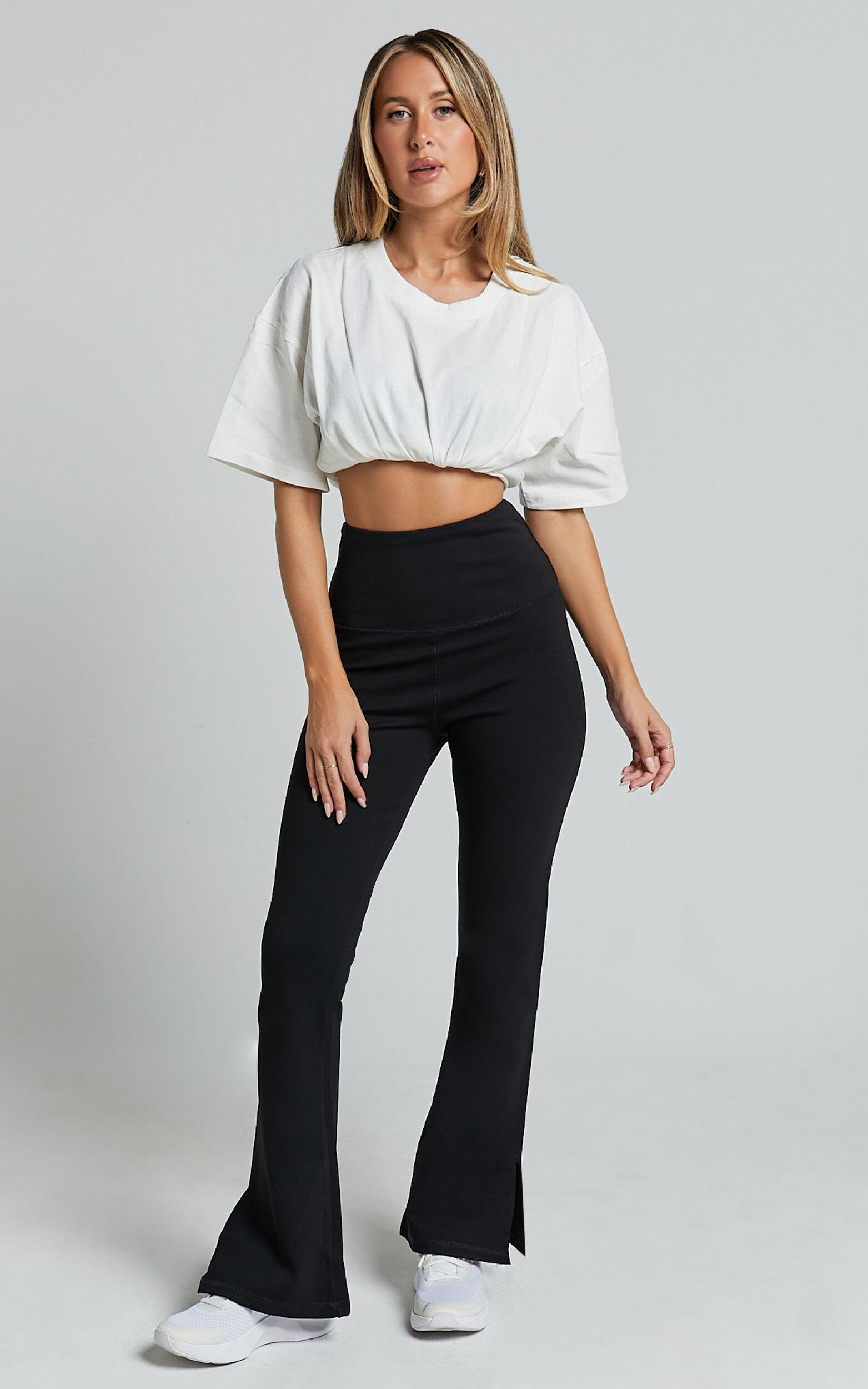 Beau Pants - High Waisted Split Hem Flare Pants in Black Product Image