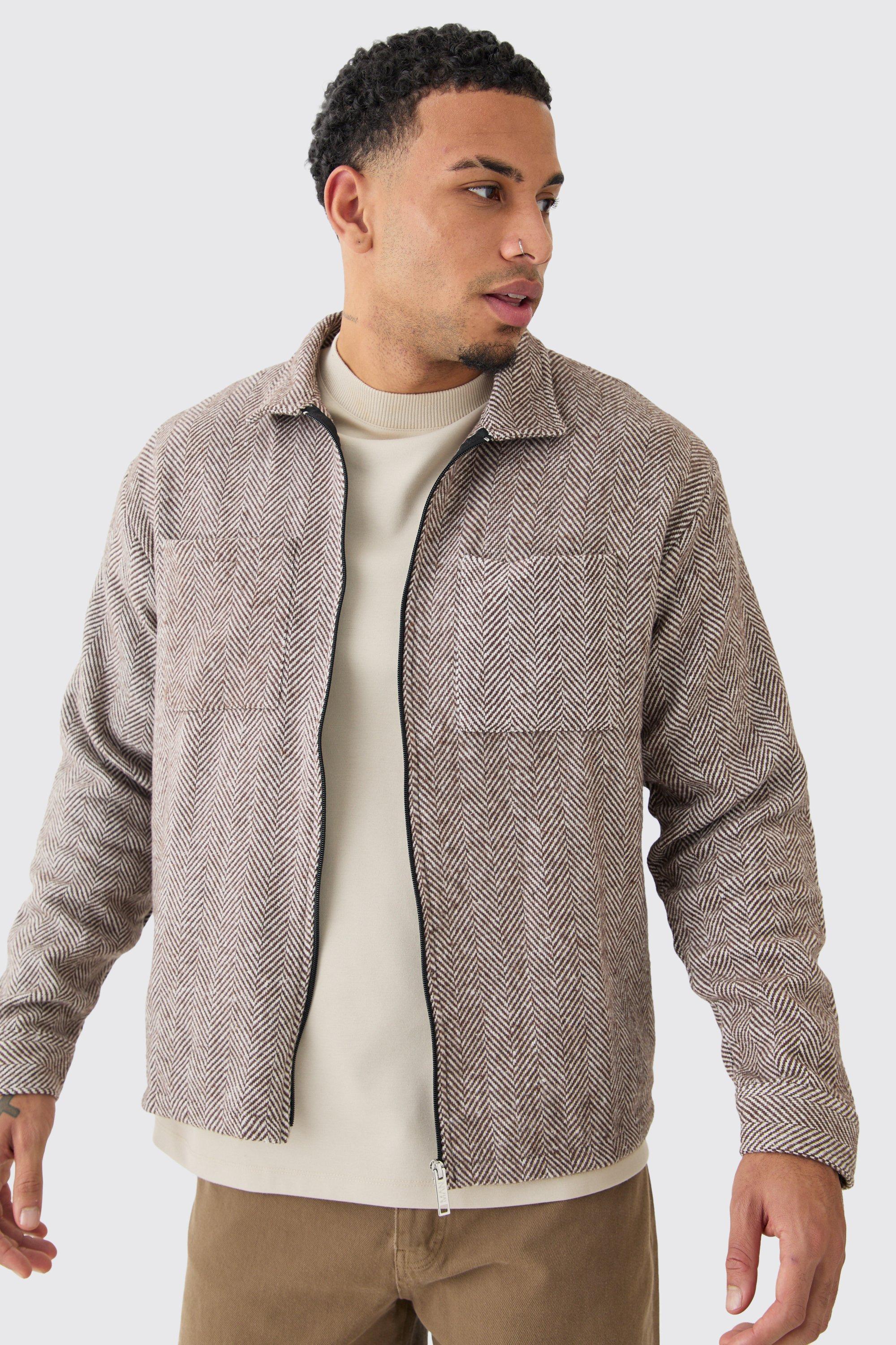 Mens Brown Long Sleeve P Boxy Jacquard Overshirt, Brown Product Image