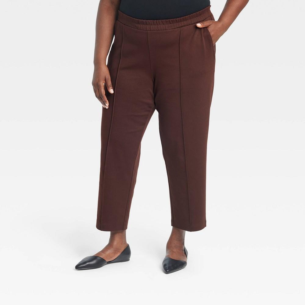 Womens High-Rise Tapered Ankle Knit Pull-On Pants - A New Day Brown 1X Product Image