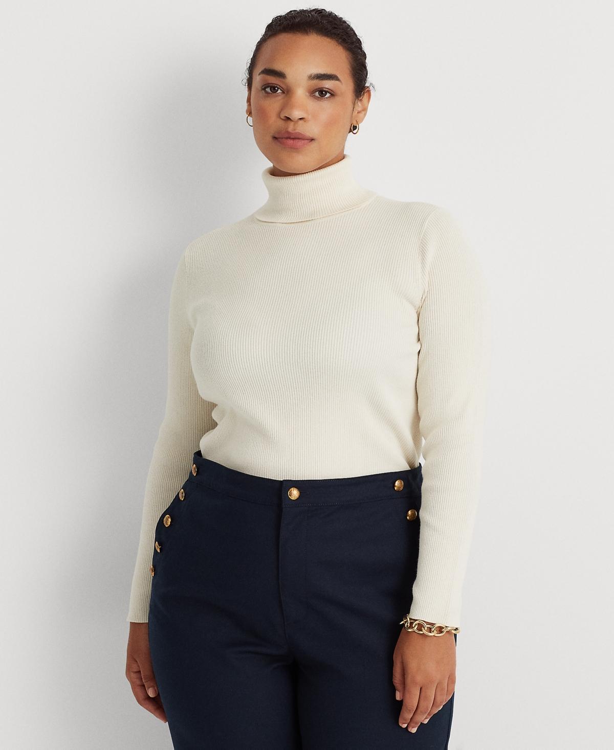 Lauren Ralph Lauren Plus-Size Ribbed Turtleneck Sweater (Lauren Navy) Women's Clothing Product Image