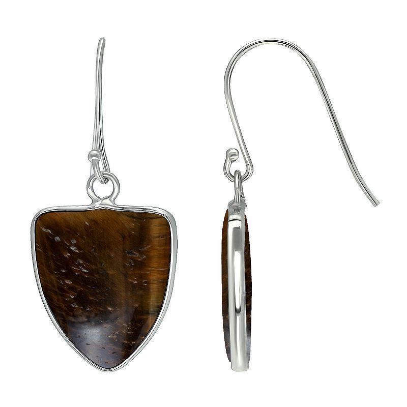 Aleure Precioso Sterling Silver Triangle Shaped Gemstone Drop Earrings, Womens, Brown Product Image