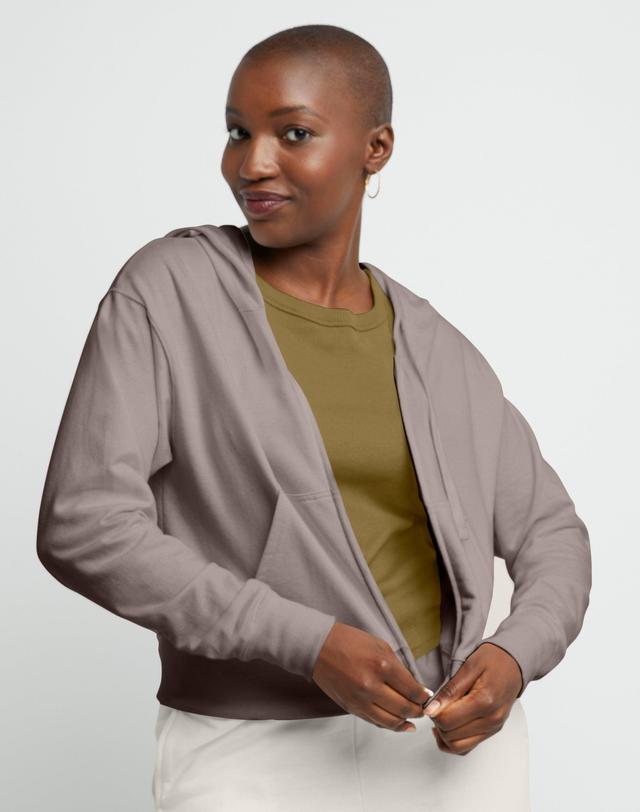 Womens Hanes Originals Full-Zip French Terry Hoodie Concrete Pe Grey Product Image