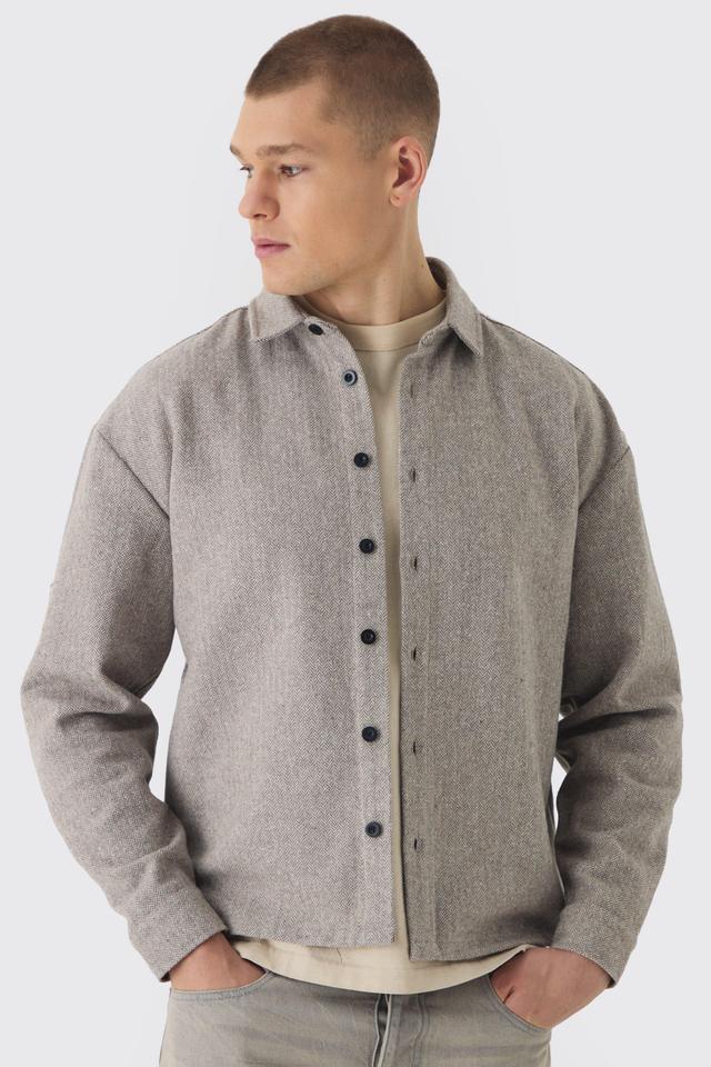 Oversized Herringbone Overshirt | boohooMAN USA Product Image