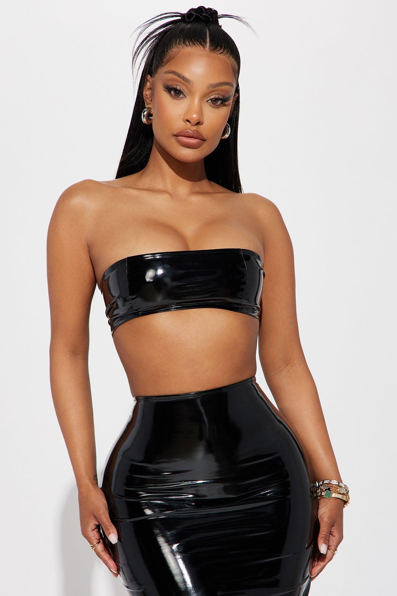 Keeping Up Latex Skirt Set - Black Product Image