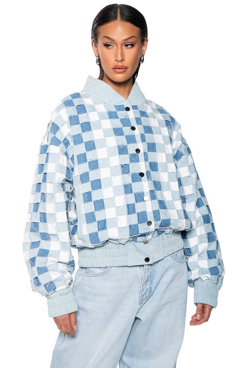 HAND WEAVE DISTRESSED DENIM BOMBER Product Image