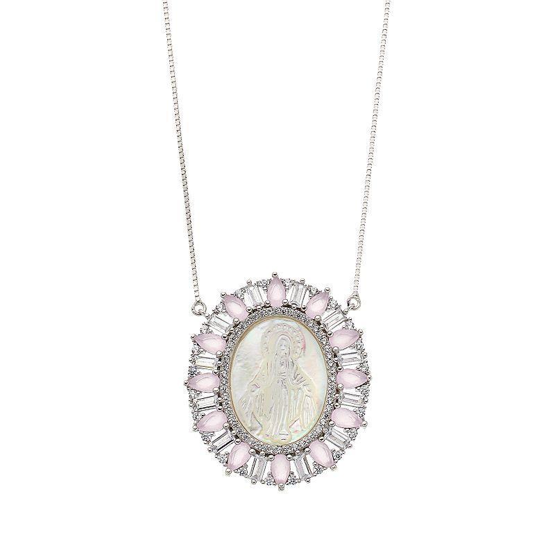 Sterling Silver Mother-of-Pearl & Pink Cubic Zirconia Jesus Necklace, Womens Product Image