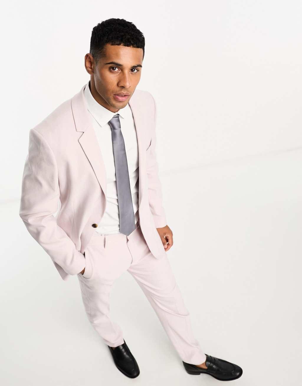 ASOS DESIGN slim oxford suit jacket in dusty pink Product Image