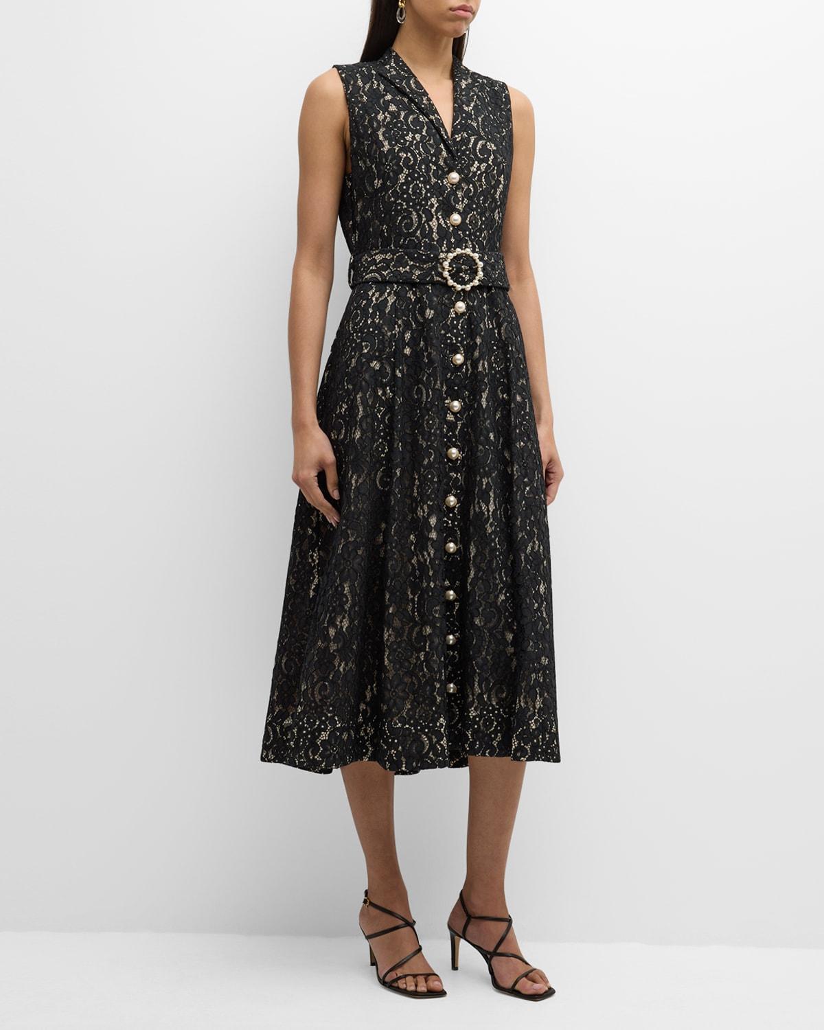 Womens Hailee Belted Lace Midi-Dress Product Image