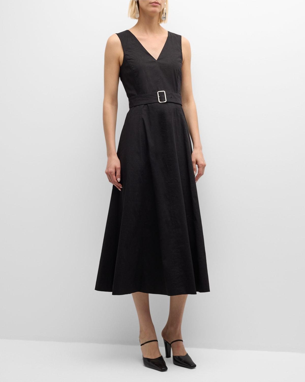 V-Neck Sleeveless Belted Midi Dress Product Image