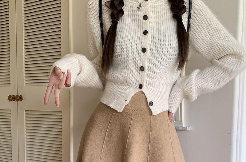 High Waist Plain Mini A-Line Knit Skirt Product Image