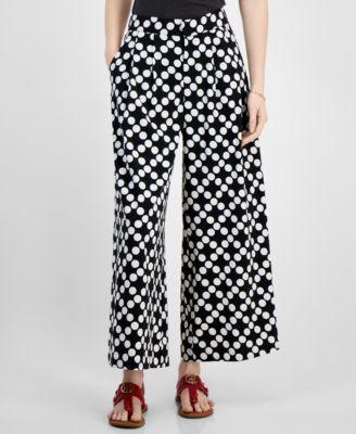 Tommy Hilfiger Womens Printed High-Rise Wide-Leg Pants - Blk Product Image