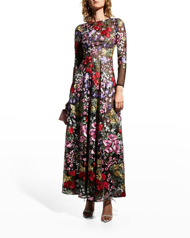 Dress the Population Ava Floral Embroidered Long Sleeve Gown Product Image