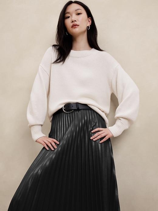 Vegan Leather Pleated Midi Skirt Product Image