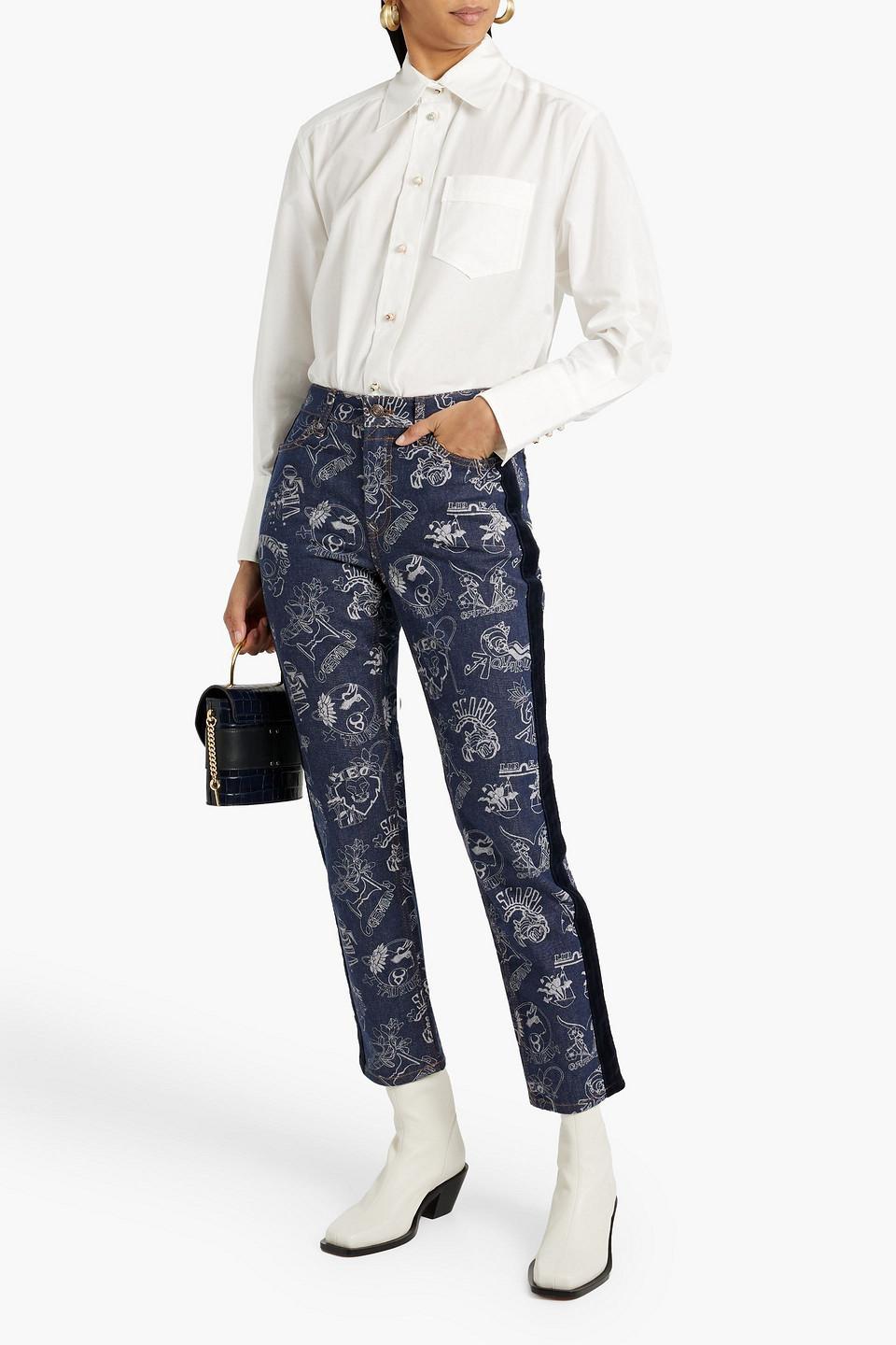 Printed High-rise Slim-leg Jeans In Dark Denim Product Image